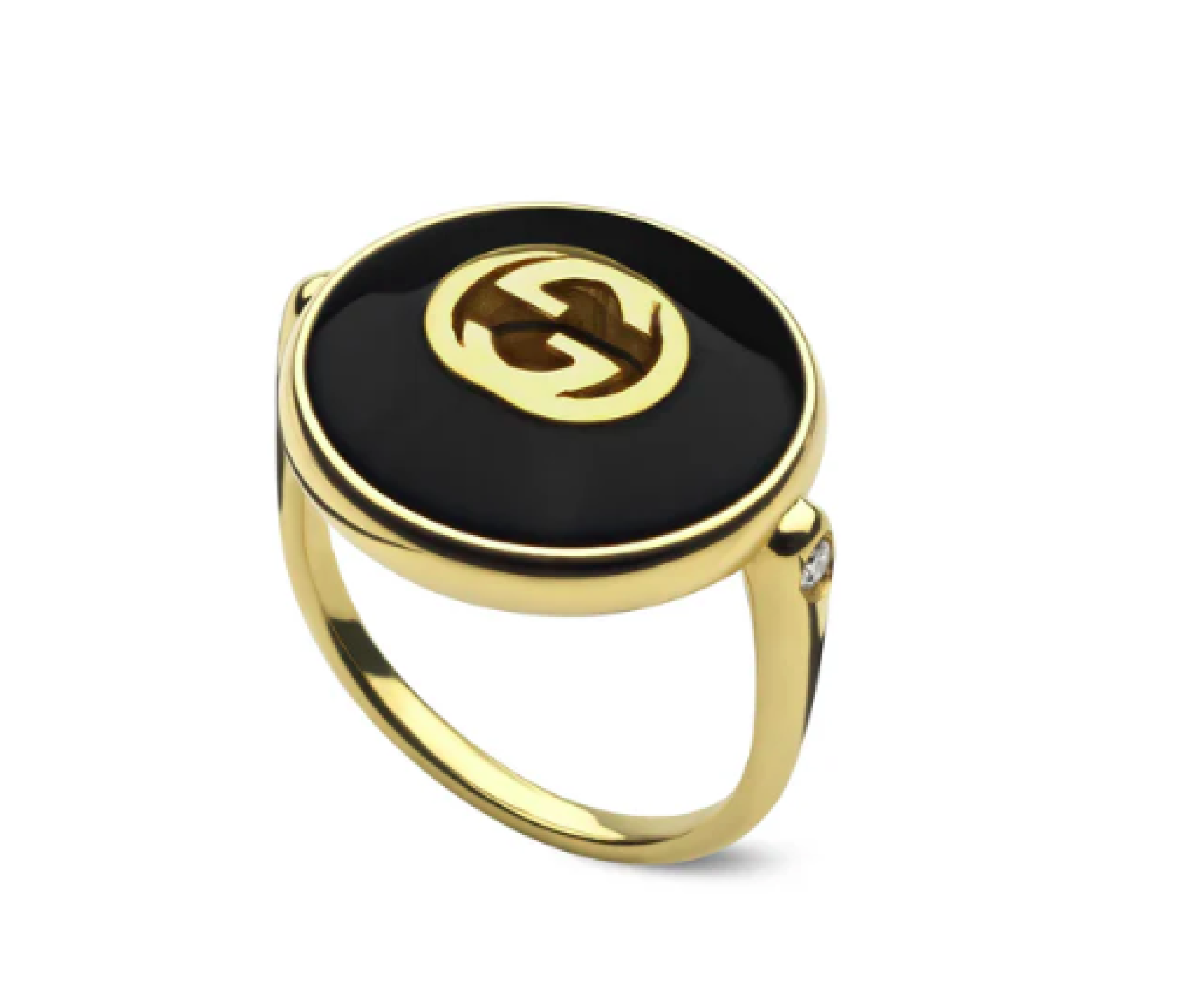 ANELLO GUCCI INTERLOCKING IN ORO GIALLO ED ONICE